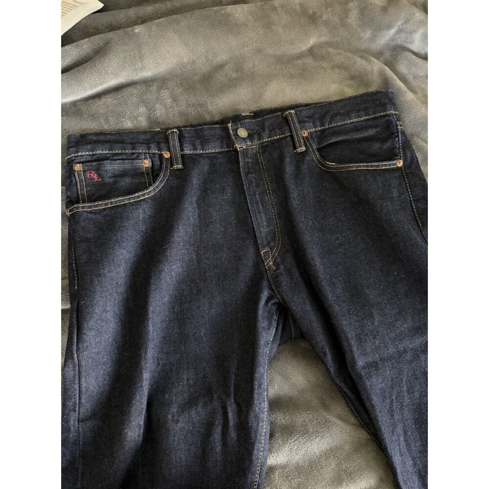 Polo Ralph Lauren R154SD Slim Straight Jeans 36x30 Dark Denim RL Leather Patch - Picture 13 of 14